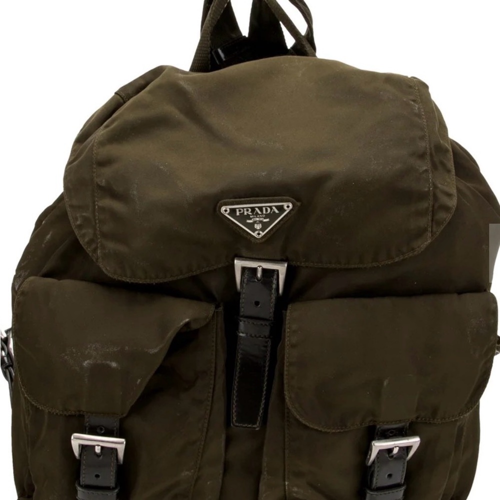 PRADA Nylon Leather Backpack in Khaki Green Tessuto